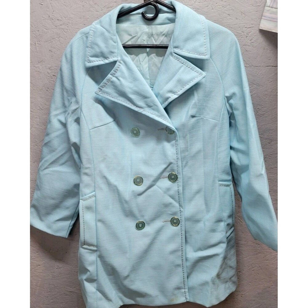 Vintage Coat 70s Retro Teal Pattern Jacket Sz M USA